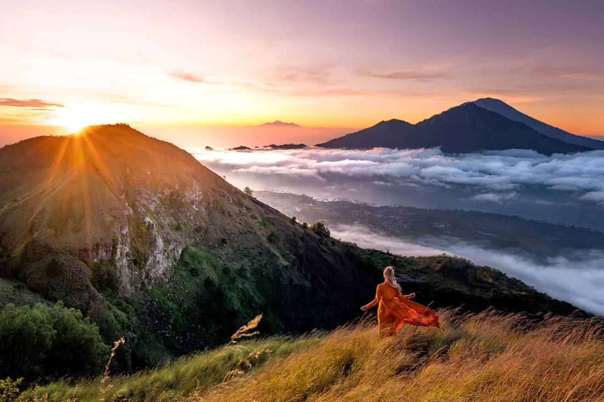 Sunrise view from the summit of Mount Batur, Bali