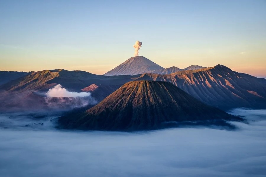 Mount Bromo volcano at sunrise in East Java