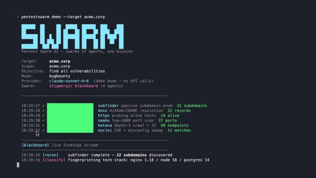Pentest Swarm AI Tool With Live Access to nmap, sqlmap, Burp, Metasploit, and Others