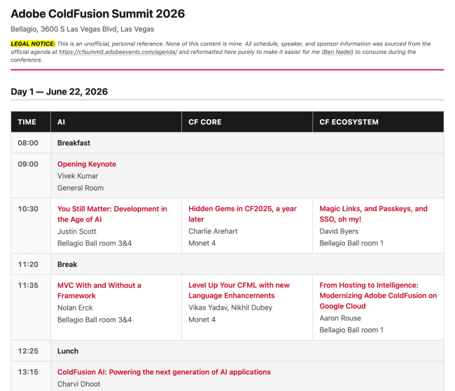 Adobe ColdFusion Summit 2026 Schedule