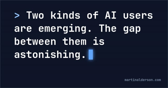 Two kinds of AI users are emerging. The gap between them is astonishing.