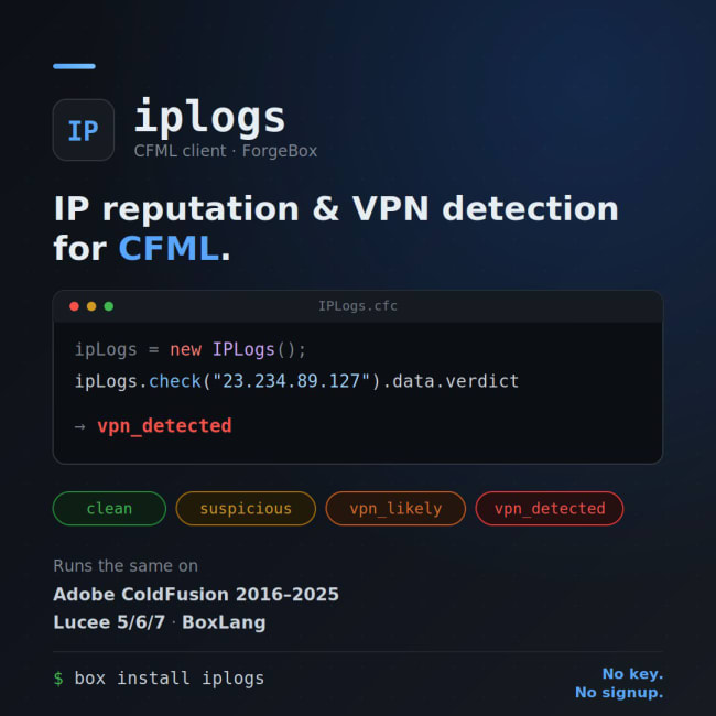 A cross-engine CFML client for the ipLogs.com IP reputation API