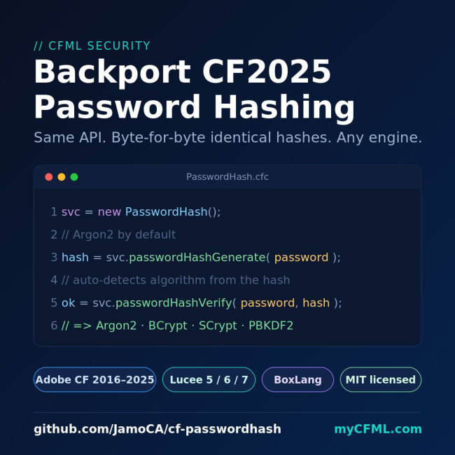 Backporting ColdFusion 2025's password hashing API to CF2016,...