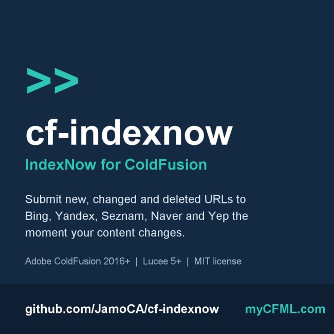 cf-indexnow: Submit URLs to search engines from ColdFusion