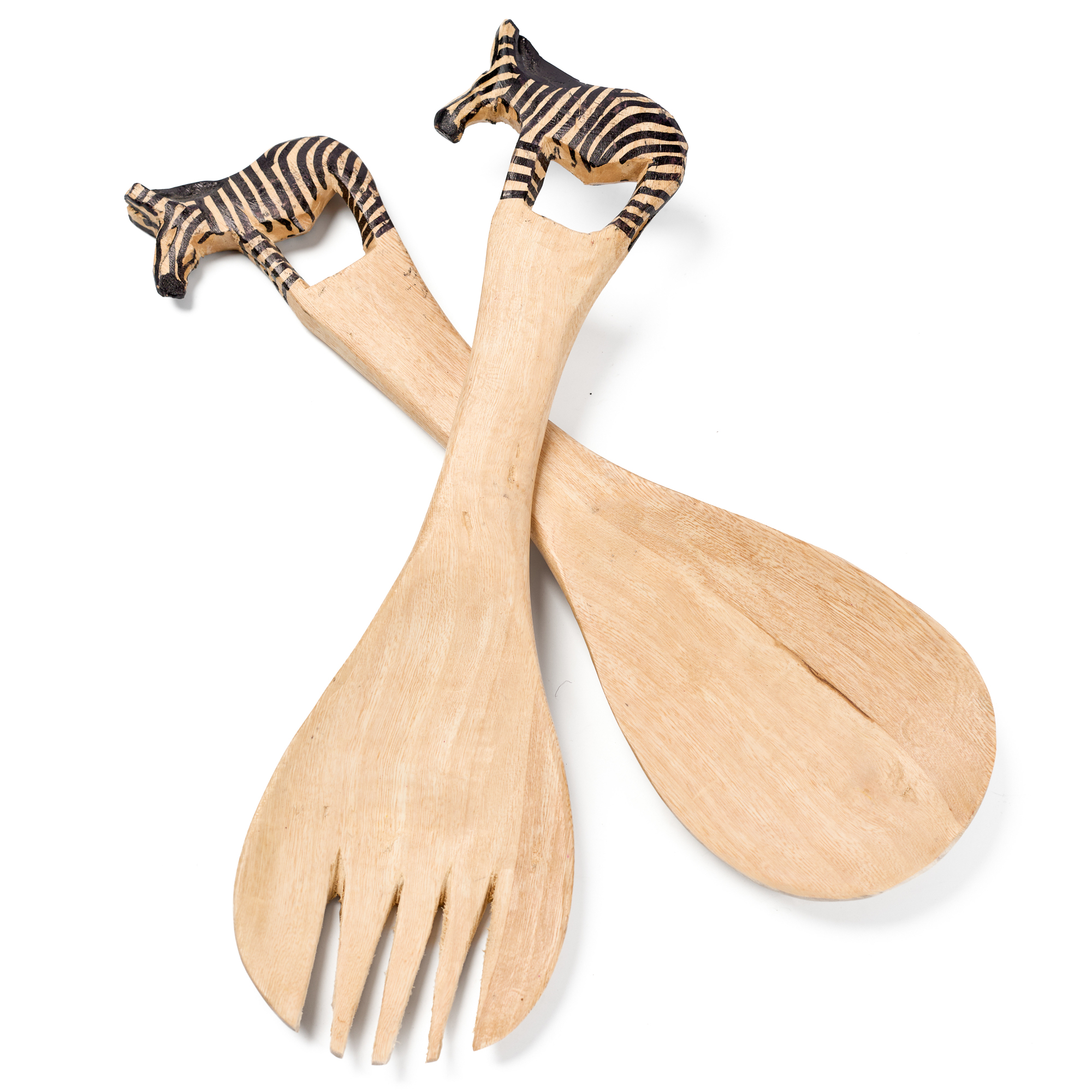 Hand-Carved Zebra Salad Servers - Set of Two.