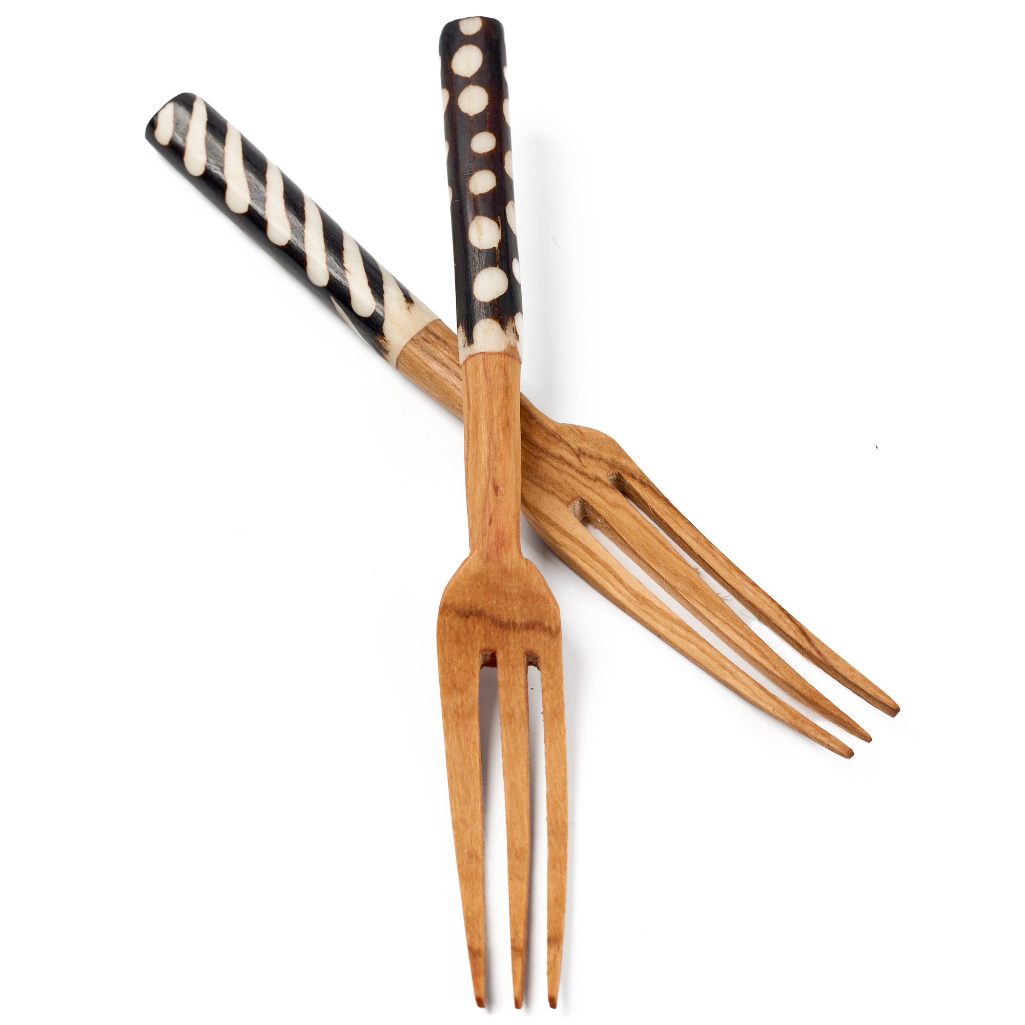 Batiked Bone and Olive Wood Salad Forks - Set of Two.