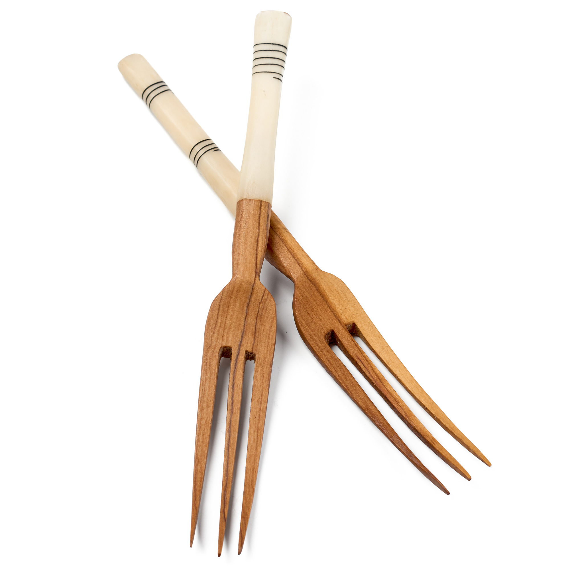 Batiked Bone and Olive Wood Salad Forks -  Set of Two.