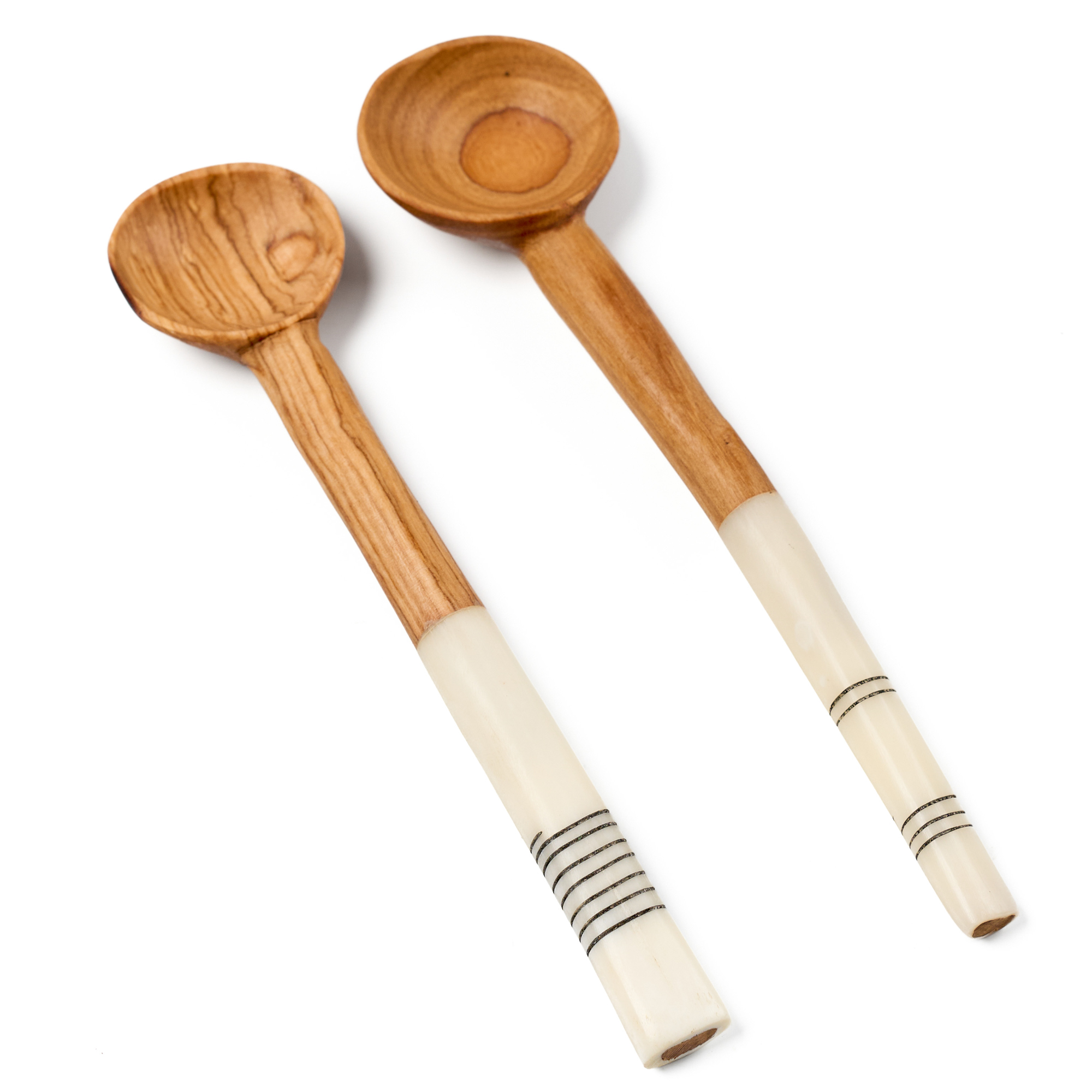 Batiked Bone and Olive Wood Spice Spoons -  Set of Two.