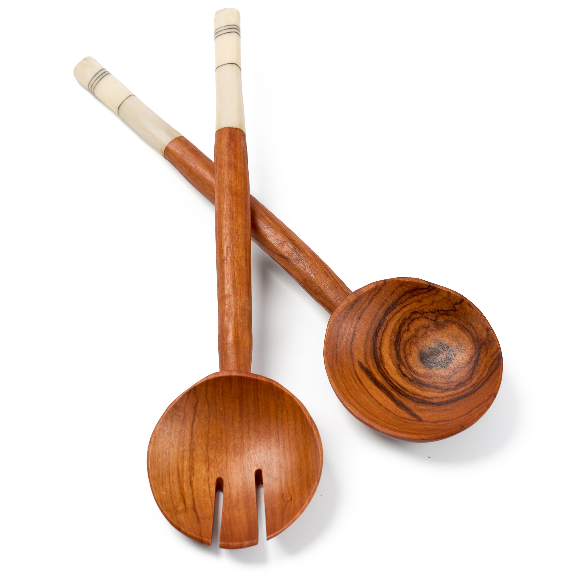 Batiked Bone Olive Wood Salad Servers - Set of Two.