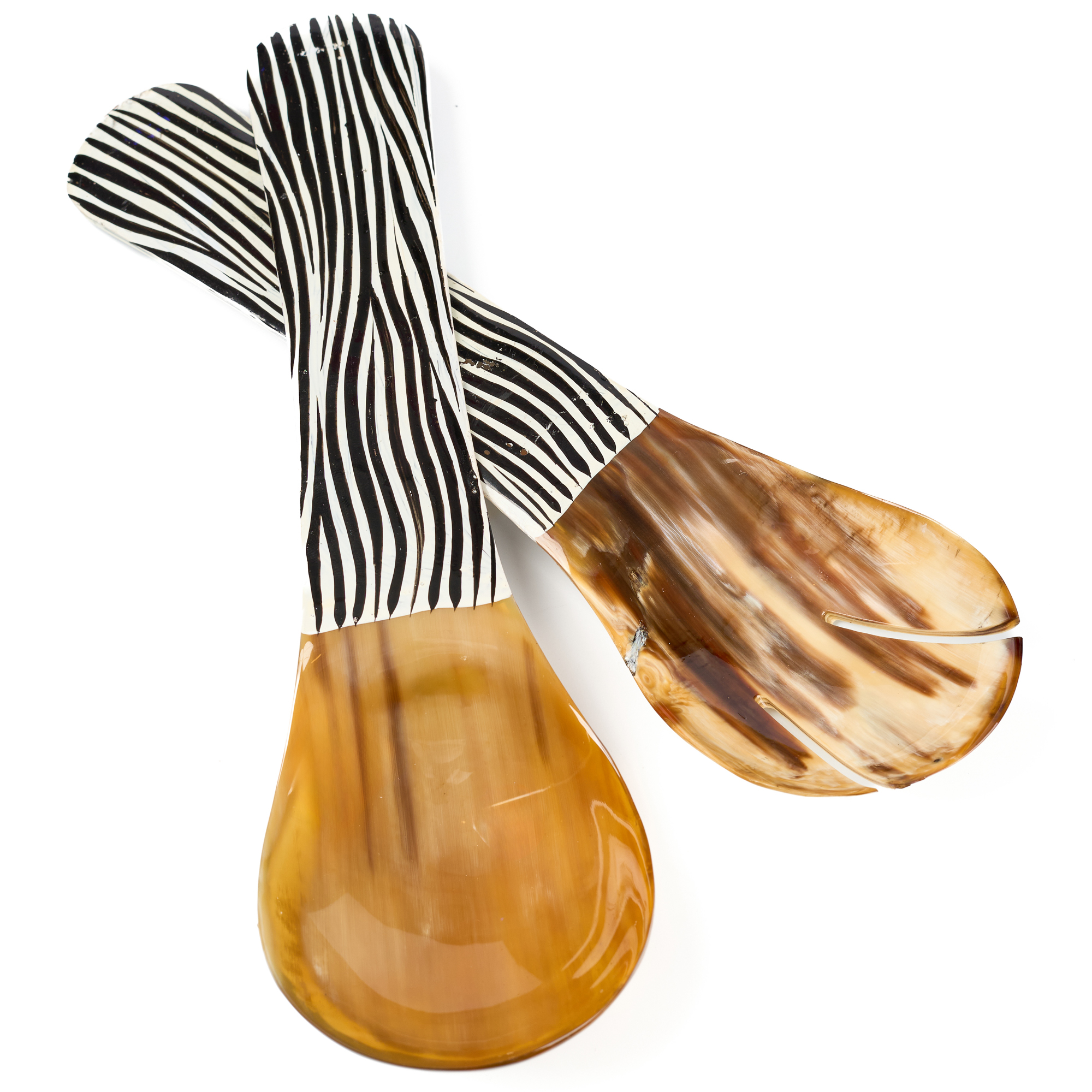 Zebra-Striped Horn Salad Servers - Set of Two.