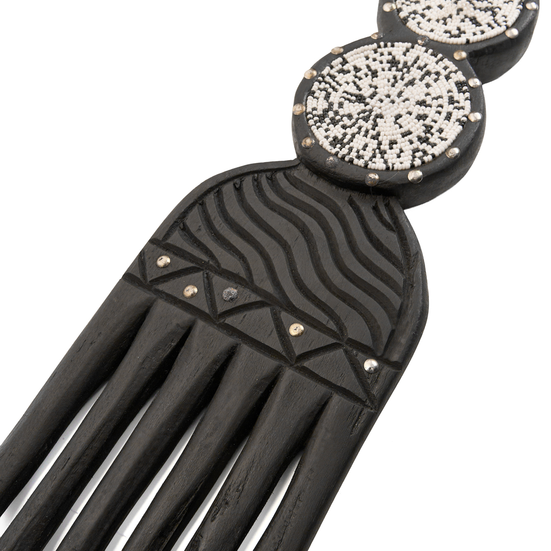 Monochrome Ancestral Figural White Beaded Hanging Comb