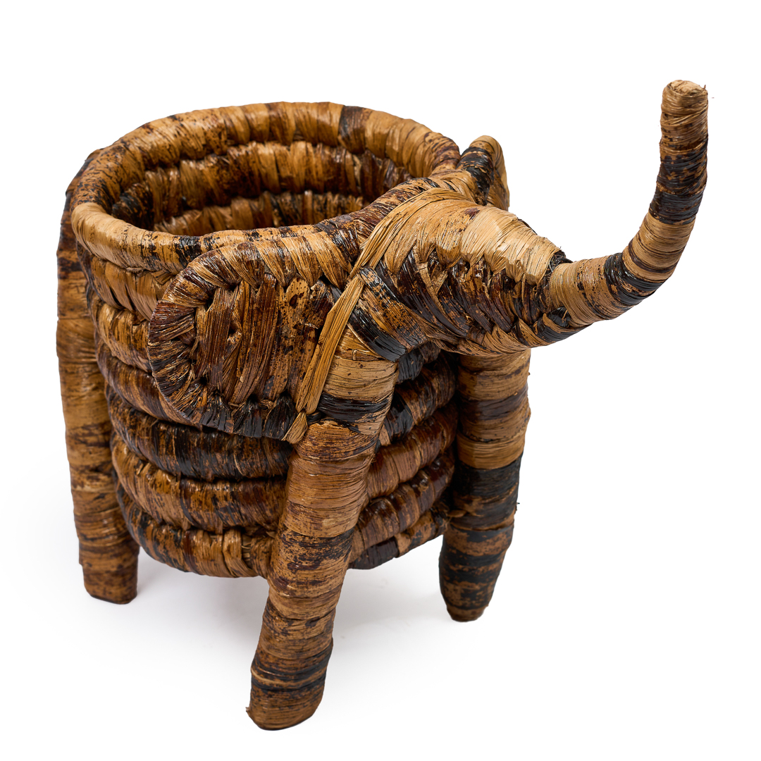 Handwoven Artisan Banana Fiber Elephant Storage Basket