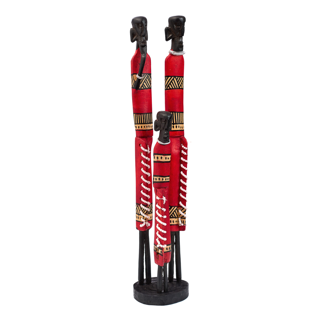 Vibrant Red Maasai Family Sculpture