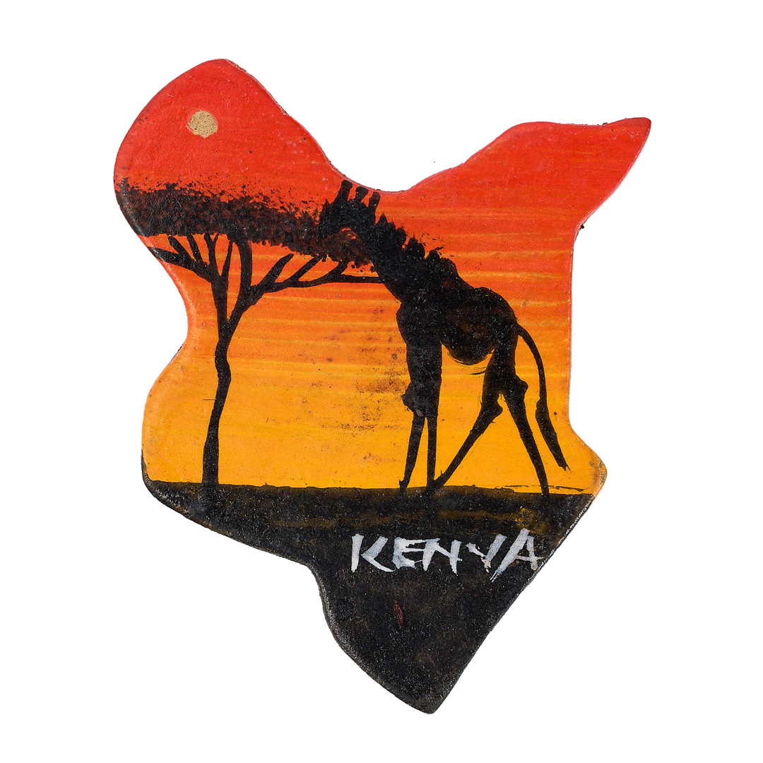 Hand-Painted Kenya Map Magnet - Giraffe Sunset