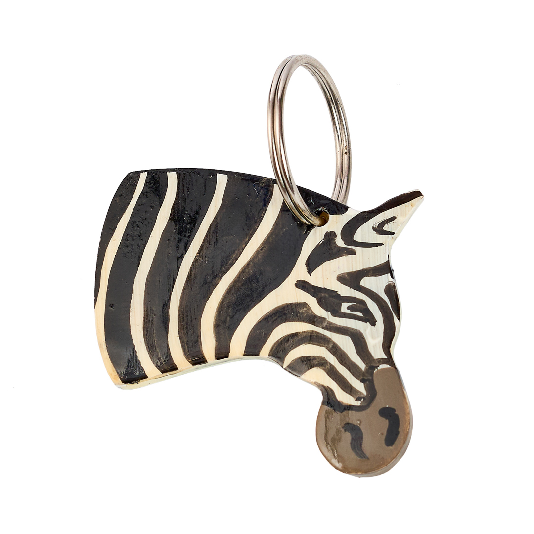 Hand-Painted Zebra Portrait Keychain