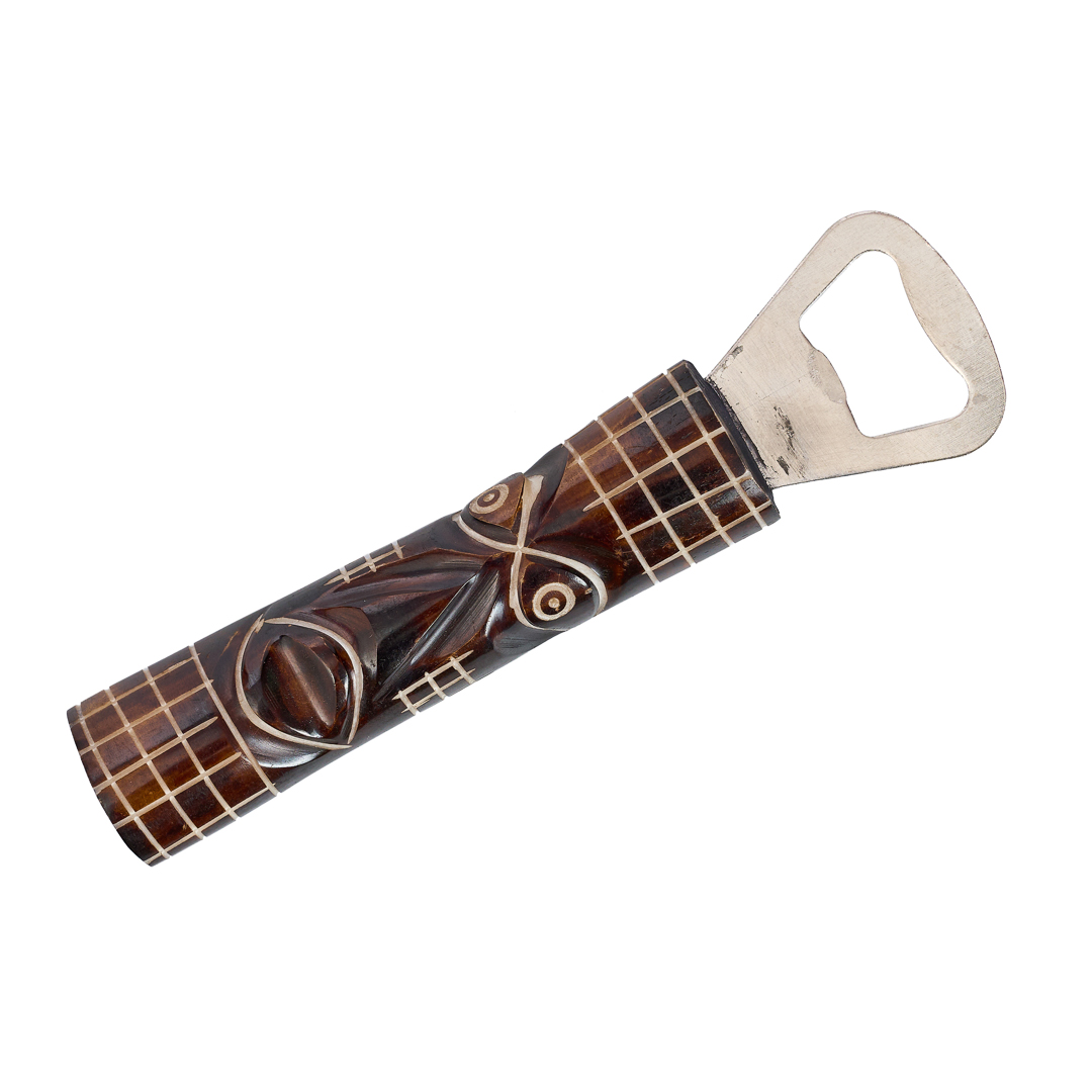 Hand Carved Cylindrical Mask Bone Bottle Opener