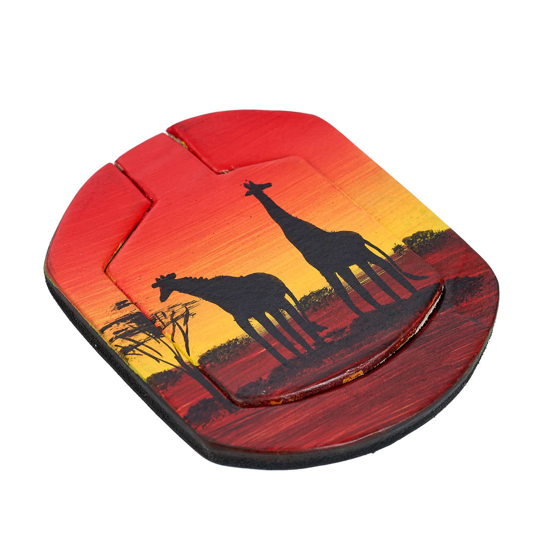 Hand-Painted Leather Sunset Giraffe Compact Mirror