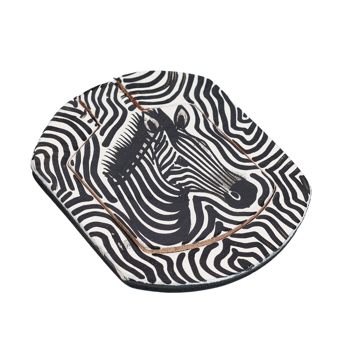 Hand-Painted Leather Zebra Compact Mirror