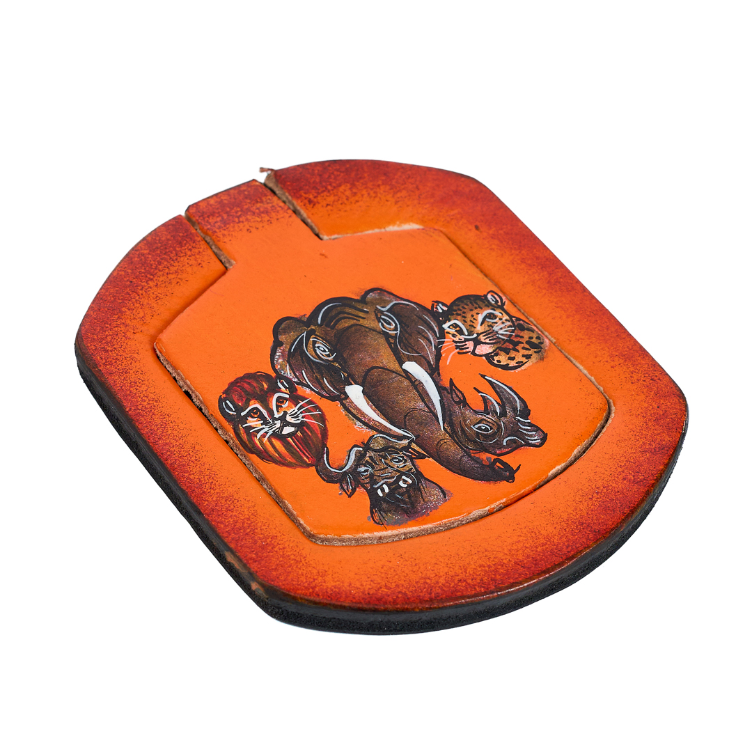 Hand-Painted Leather "Big Five" Compact Mirror