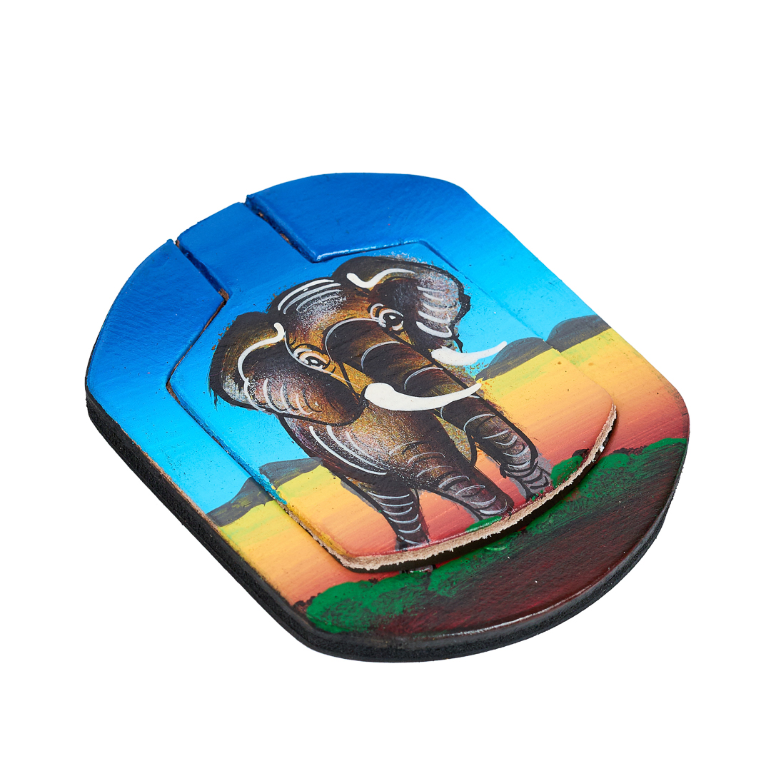 Hand-Painted Leather Elephant Compact Mirror