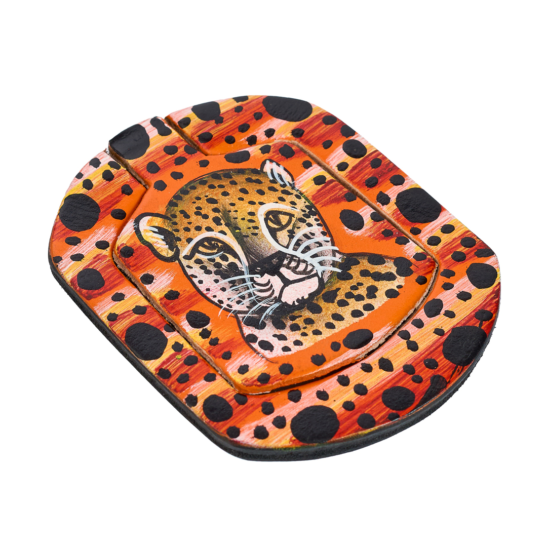 Hand-Painted Leather Cheetah Portrait Compact Mirror