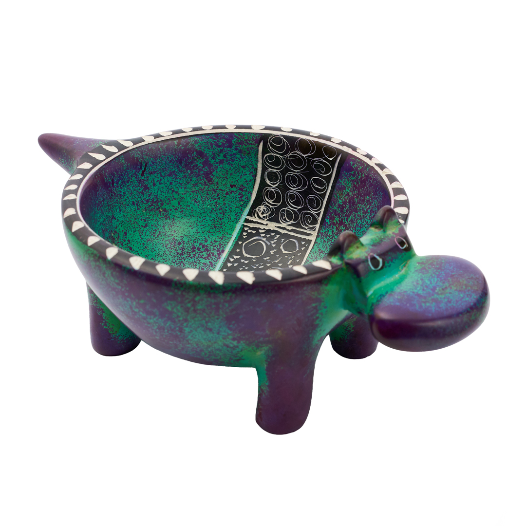 Hand-Painted Soapstone Hippo Catch-All Bowl