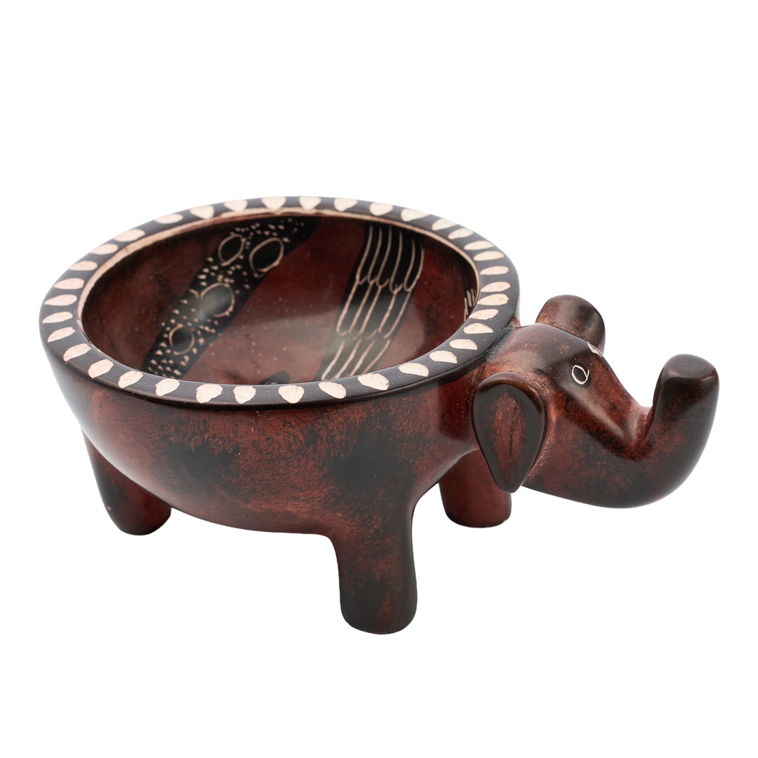 Hand-Carved Soapstone Elephant Catch-All Bowl