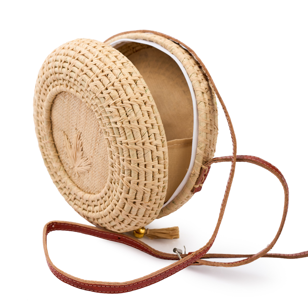Hand-Woven Natural Sisal Round Crossbody Bag