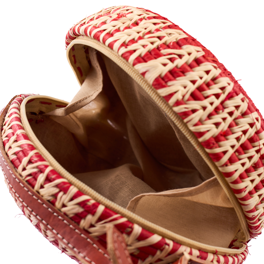Hand-Woven Red Sisal Round Crossbody Bag