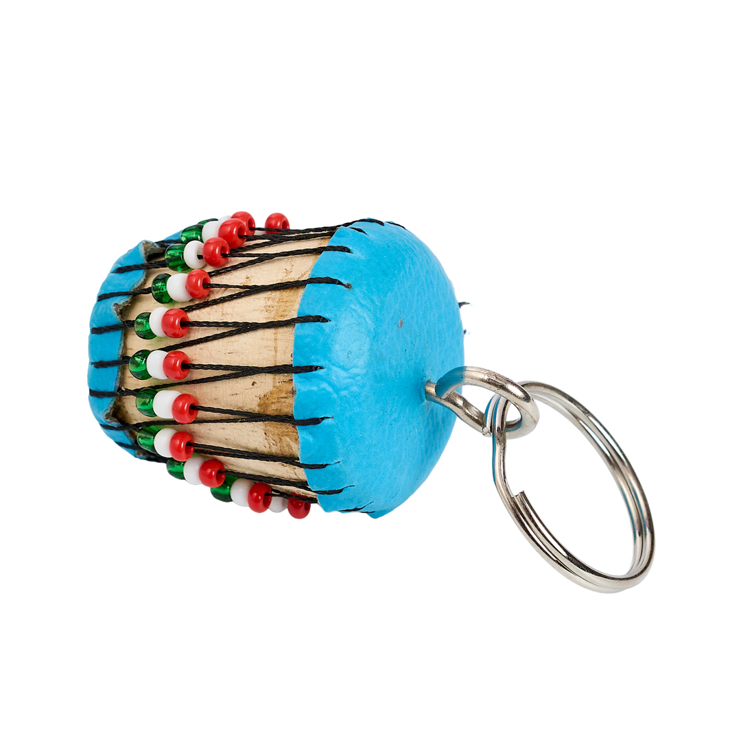 Miniature Beaded Djembe Drum Keychain - Sky Blue