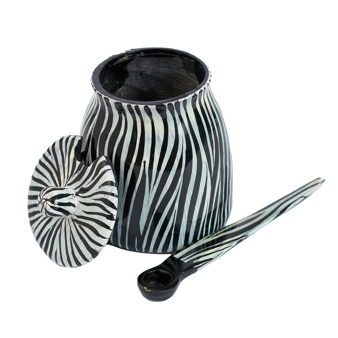 Hand-Painted Zebra Striped Bone Sugar Pot Set