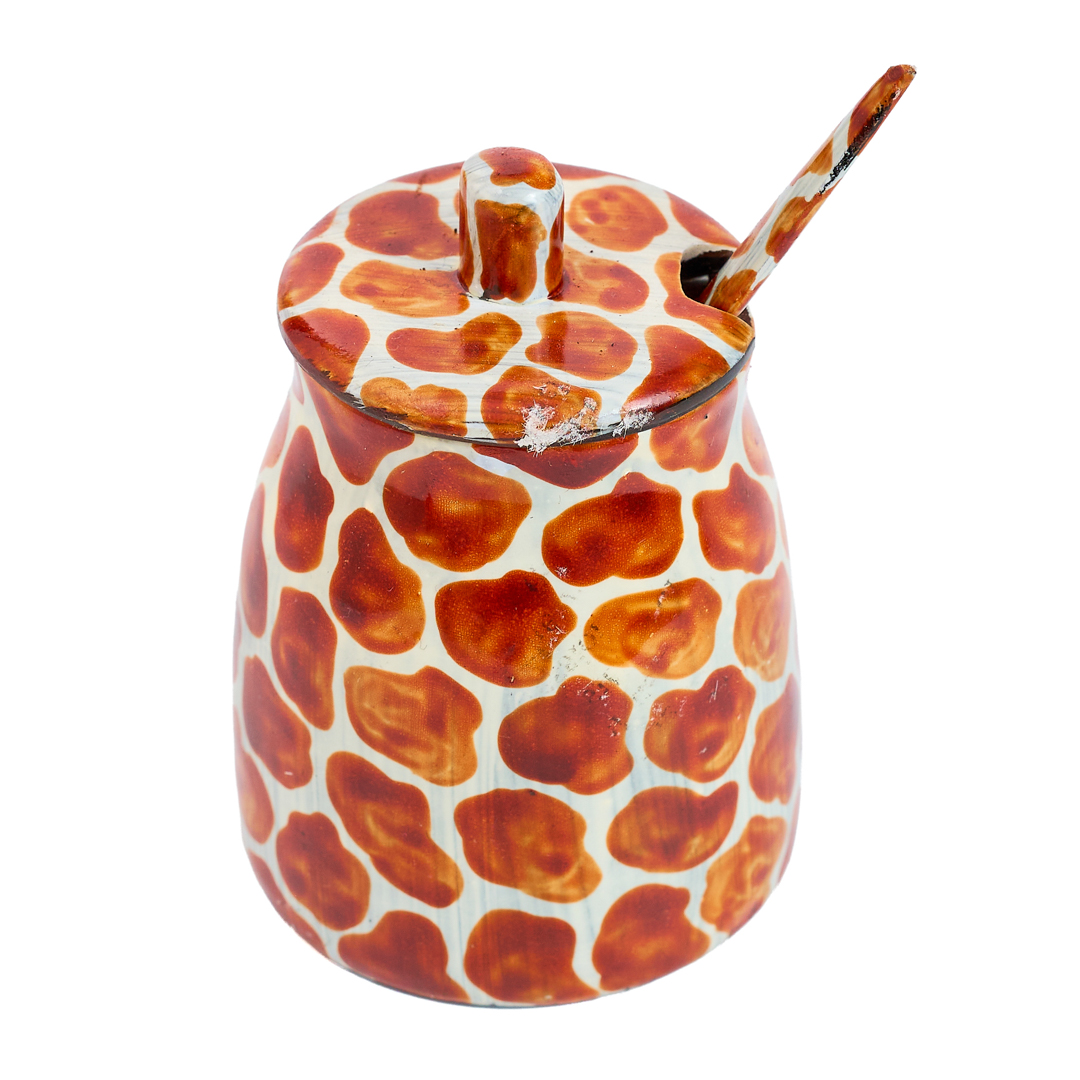Hand-Painted Giraffe Print Bone Sugar Pot Set