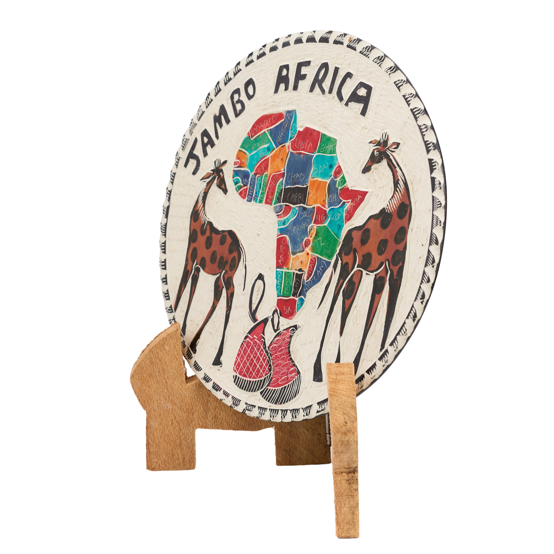 "Jambo Africa" Hand-Etched Soapstone Giraffe Silhouette Display Plate