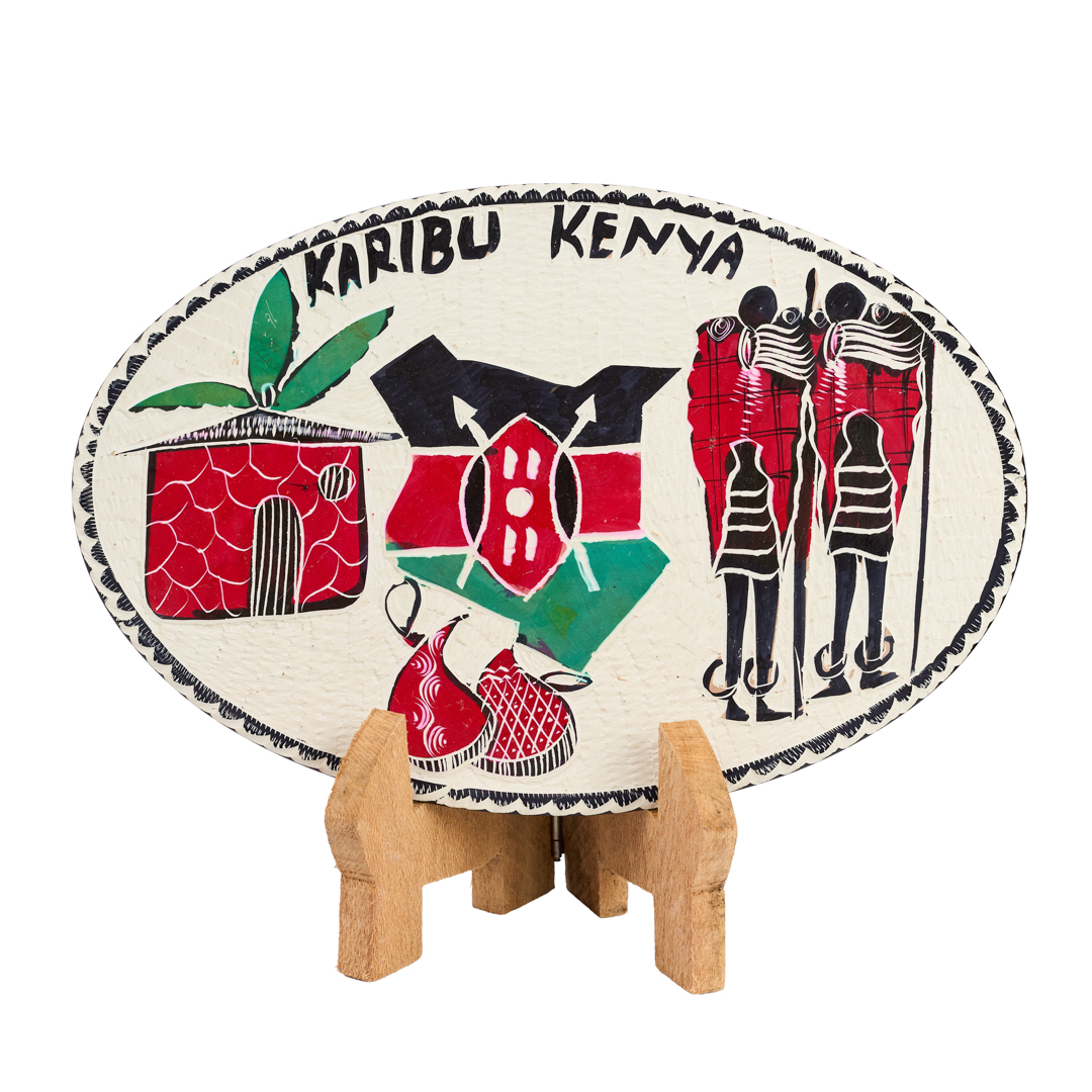 "Karibu Kenya" Hand-Etched Soapstone Oval Homestead Plaque