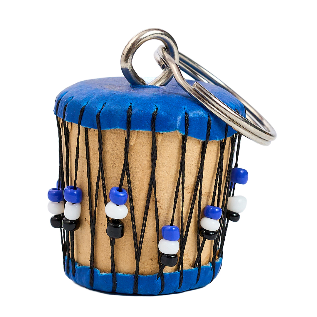 Handcrafted Miniature African Drum Beaded Keychain (Cobalt Blue Edition)