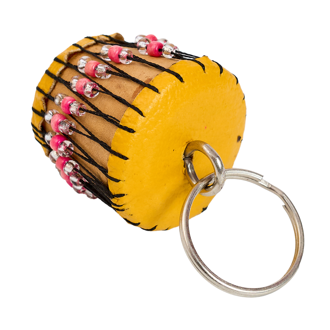 Handcrafted Miniature African Drum Beaded Keychain (Yellow/Pink Edition)