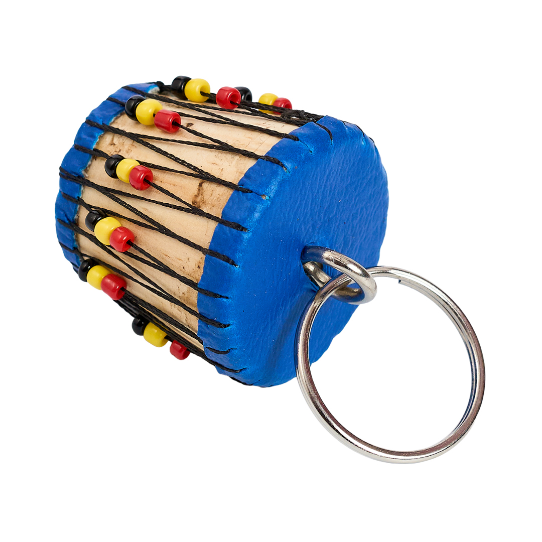 Handcrafted Miniature African Drum Beaded Keychain (Blue/Rasta Edition)