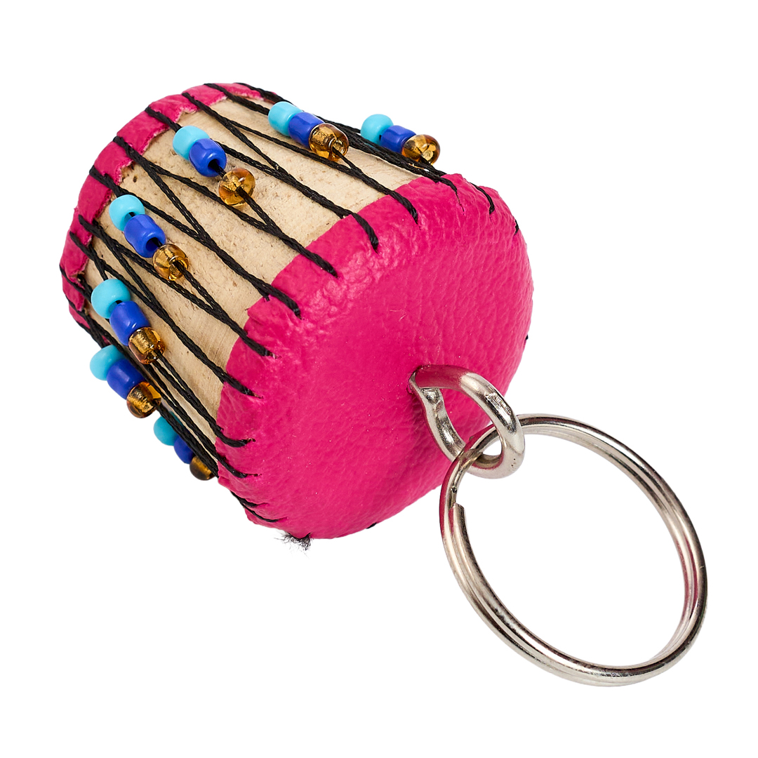 Handcrafted Miniature African Drum Beaded Keychain (Pink/Blue Edition)