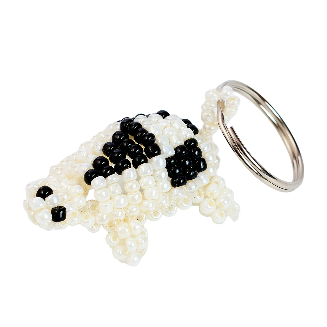 Handcrafted Beaded Tortoise Keychain (White/Black Edition)