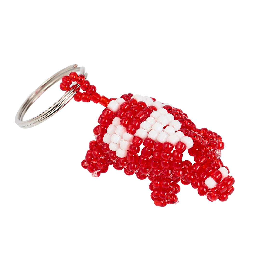 Handcrafted Beaded Tortoise Keychain (Red/White Edition)
