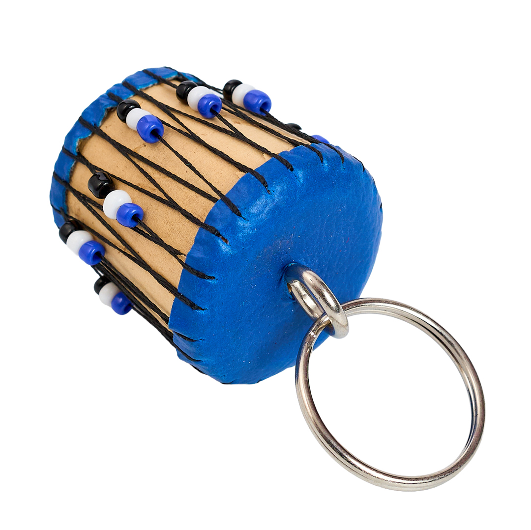 Handcrafted Miniature African Drum Beaded Keychain (Blue/Monochrome Edition)