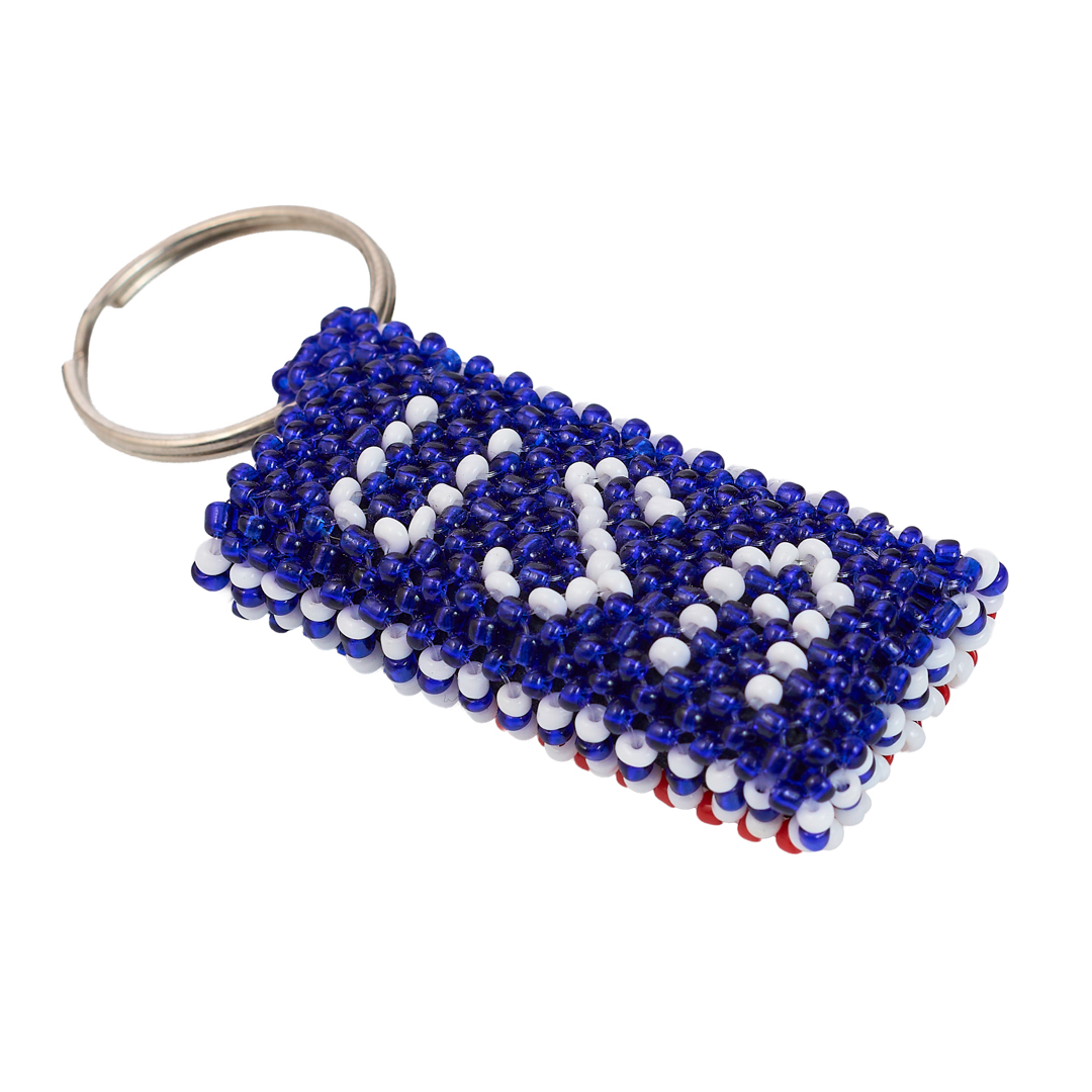 : Handcrafted Beaded Geometric Rectangle Keychain (Cobalt Blue Edition)