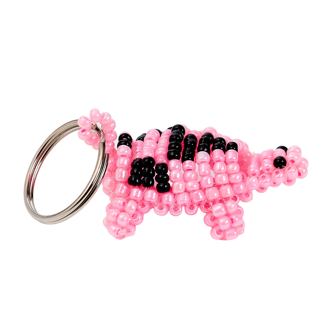 Handcrafted 3D Maasai Beaded Tortoise Keychain (Pink & Black)