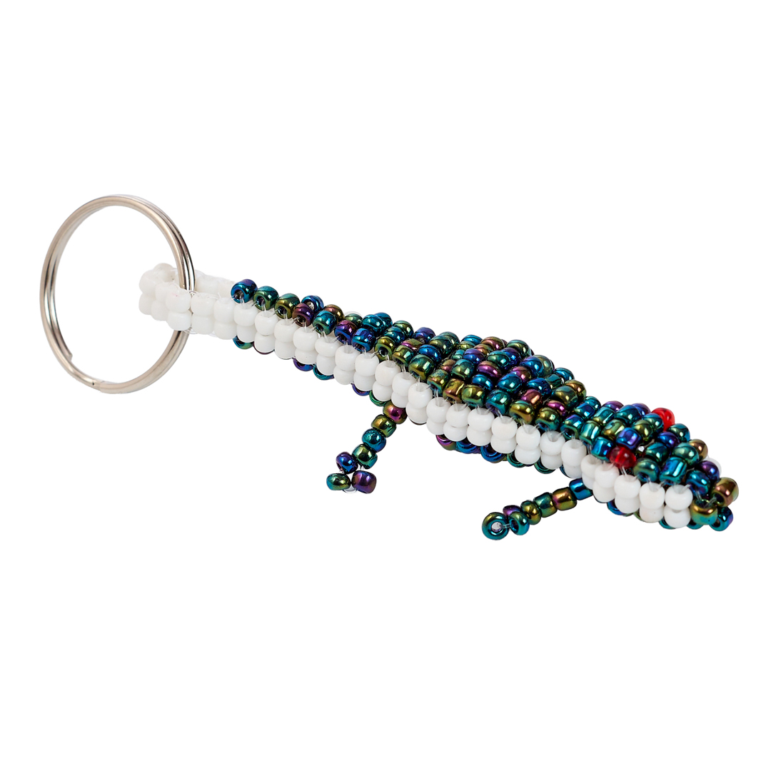 Handcrafted 3D Maasai Beaded Gecko Keychain (Iridescent Oil-Slick)