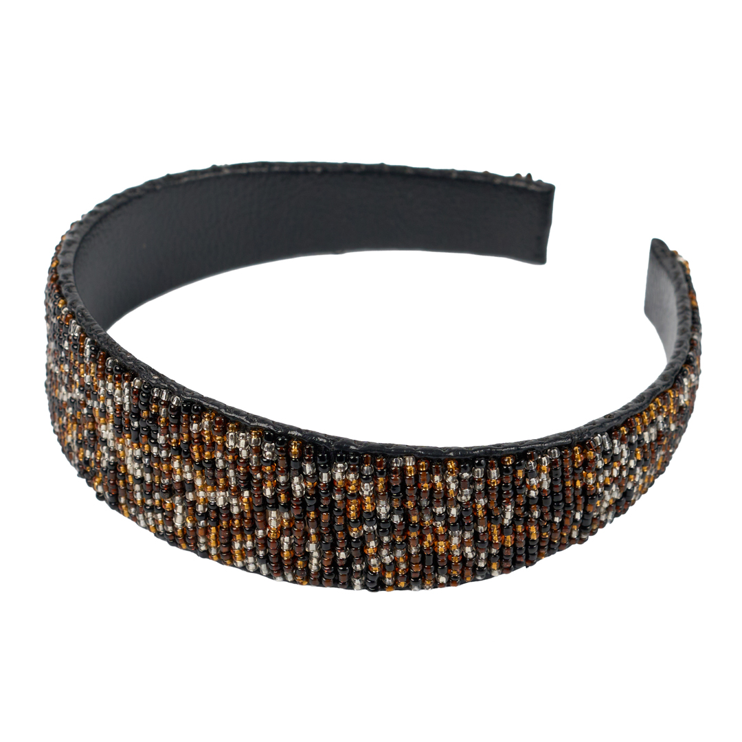 Handcrafted Maasai Beaded Leather Head Band (Earthy Bronze & Copper Chevron)
