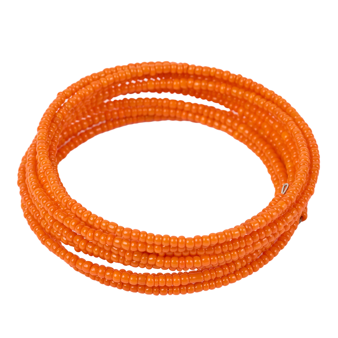 Handcrafted Maasai Beaded Wire Wrap Spiral Bracelet (Tangerine Orange)