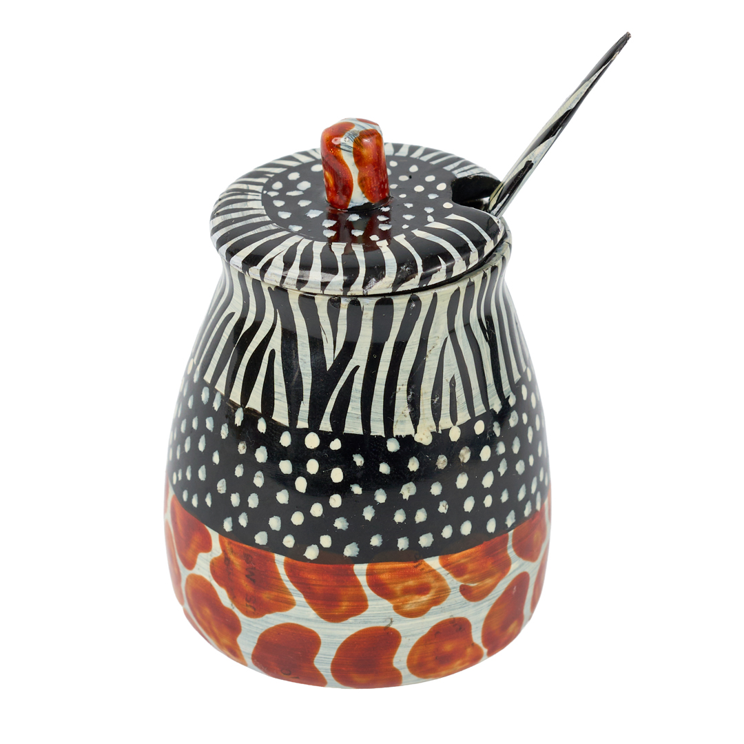 Hand-Painted Mixed Safari Motif Bone Sugar Pot Set