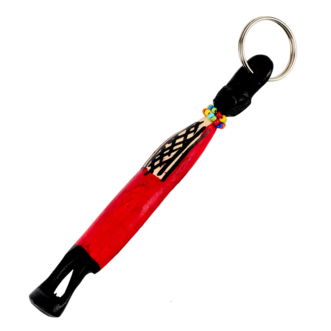 Hand-Carved Wooden Maasai Warrior Figurine Keychain