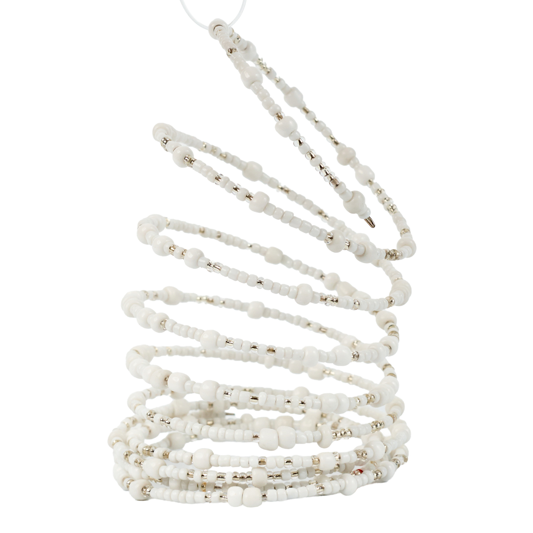 Handcrafted Maasai Beaded Chalk White & Silver Coil Wrap Bracelet