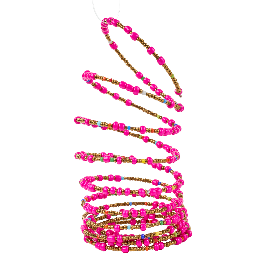 Handcrafted Maasai Beaded Hot Pink & Gold Coil Wrap Bracelet